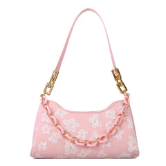 Floral Print Chain Crossbody Handbag Half Moon Shoulder Bag