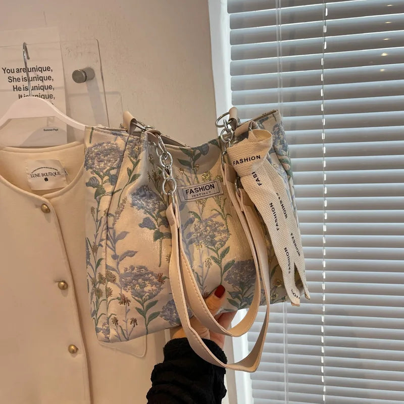 Floral Print Shoulder Bag Chain Crossbody Handbag