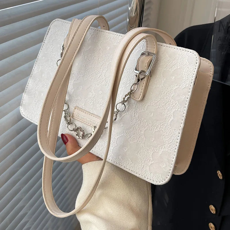 Floral Print Chain Crossbody Bag Large Handbag