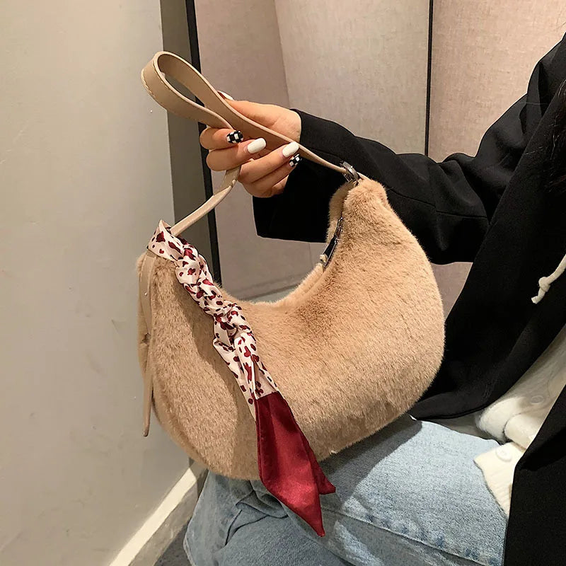 Women's Tassel Shoulder Bag Half Moon Crossbody Bag