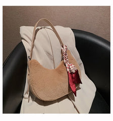 Women's Tassel Shoulder Bag Half Moon Crossbody Bag
