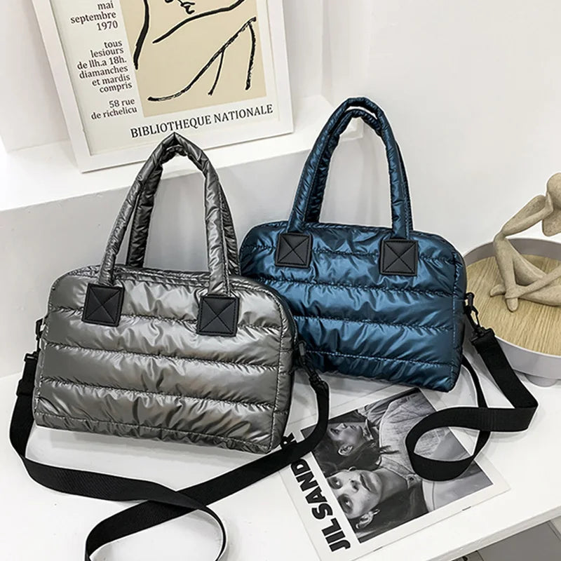 Women's Down Shoulder Bags Winter Travel Totes