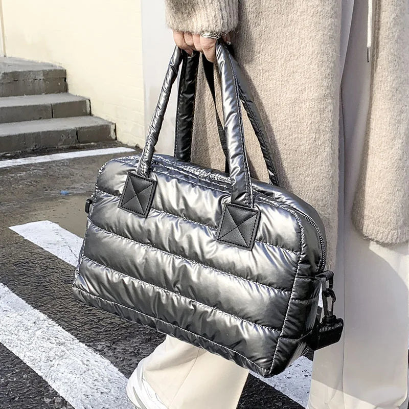 Women's Down Shoulder Bags Winter Travel Totes
