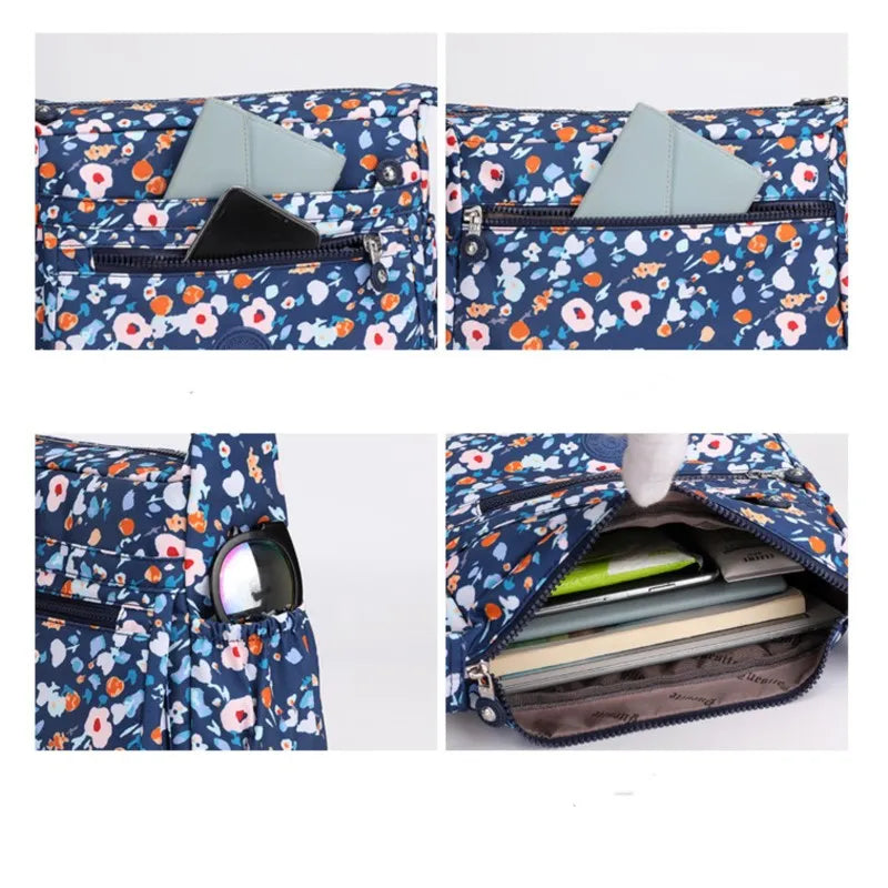 Nylon Flower Pattern Crossbody Bags For Women Shoulder Bag Lady Small Handbags