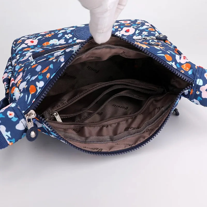 Nylon Flower Pattern Crossbody Bags For Women Shoulder Bag Lady Small Handbags