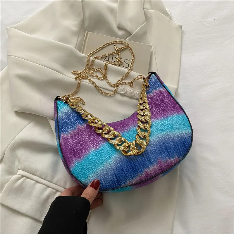 Half Moon Shoulder Bag Chain Crossbody Handbag