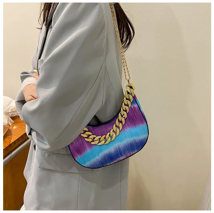 Half Moon Shoulder Bag Chain Crossbody Handbag