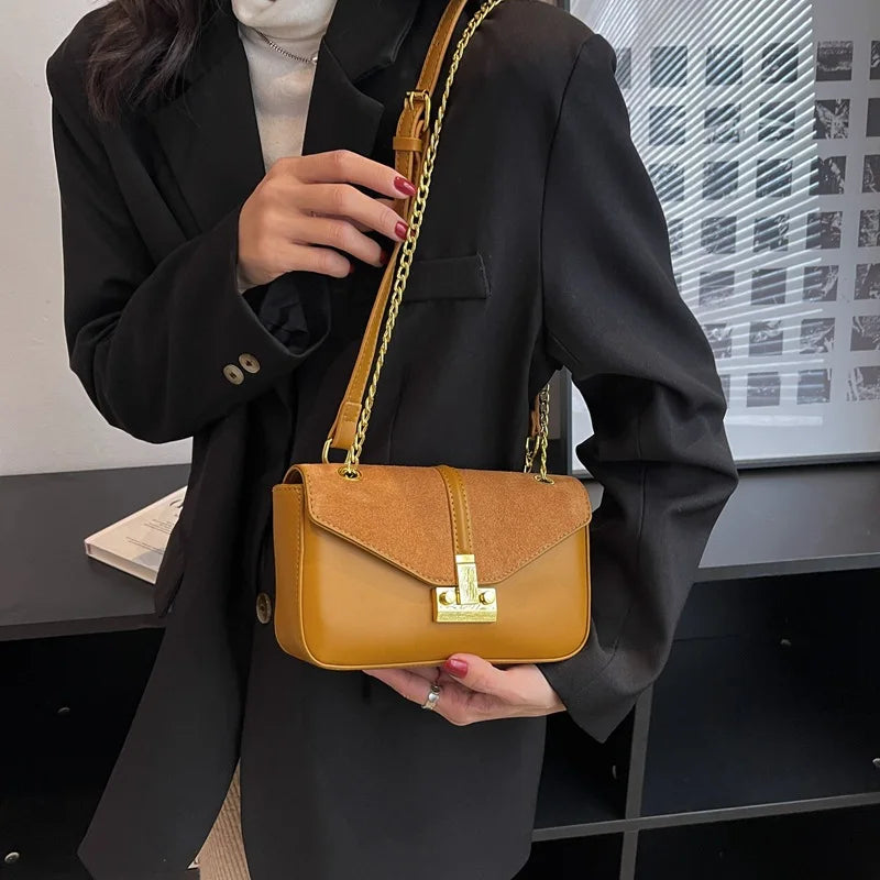 PU Leather Women's Shoulder Bag Chain Crossbody Bag Retro Flap Handbag