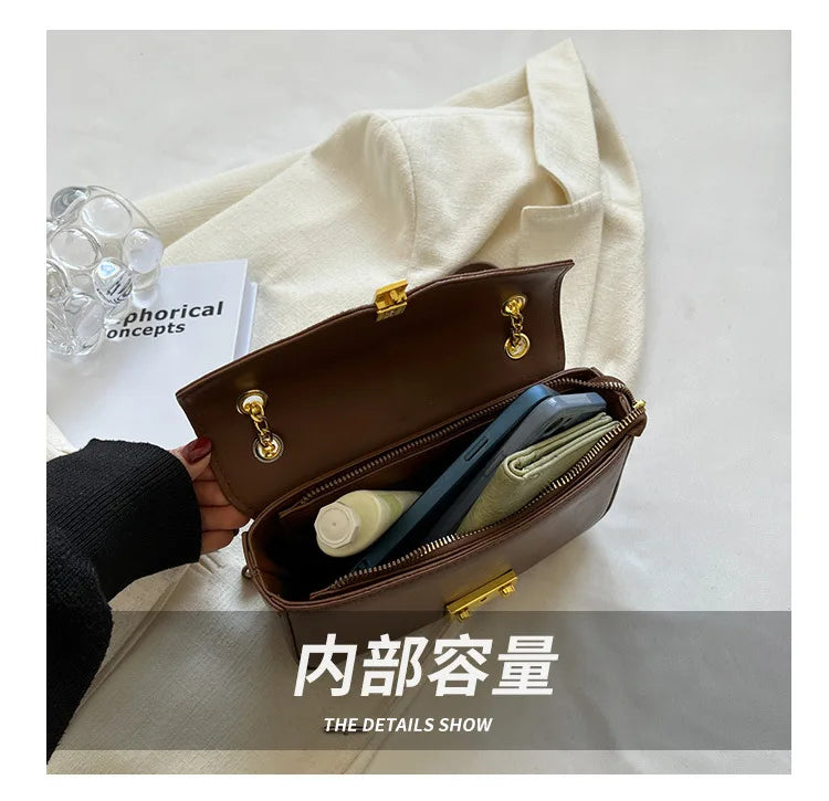 PU Leather Women's Shoulder Bag Chain Crossbody Bag Retro Flap Handbag