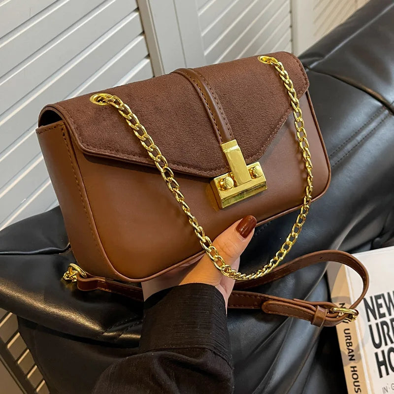 PU Leather Women's Shoulder Bag Chain Crossbody Bag Retro Flap Handbag