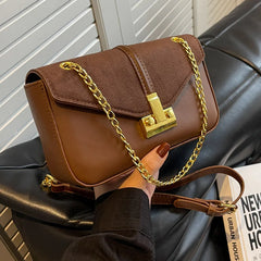 PU Leather Women's Shoulder Bag Chain Crossbody Bag Retro Flap Handbag