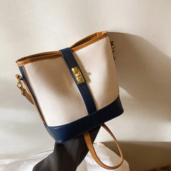 PU Leather Women's Shoulder Bag Lock Crossbody Bag Bucket Handbag