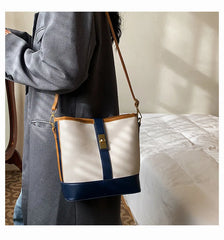 PU Leather Women's Shoulder Bag Lock Crossbody Bag Bucket Handbag