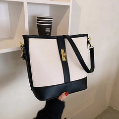 PU Leather Women's Shoulder Bag Lock Crossbody Bag Bucket Handbag