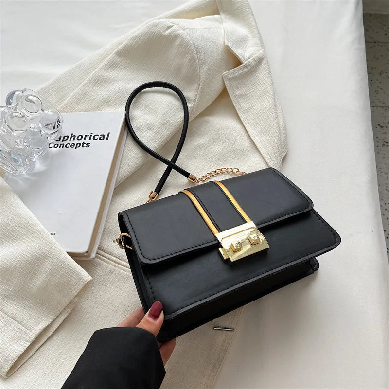 PU Leather Women's Shoulder Bag Lock Crossbody Bag Flap Handbag