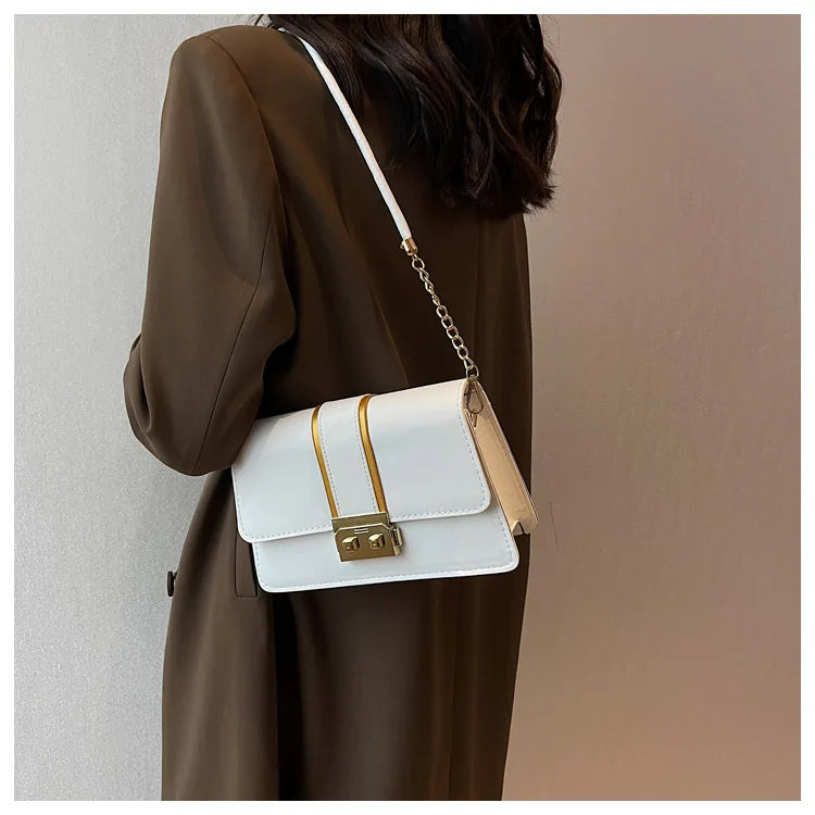 PU Leather Women's Shoulder Bag Lock Crossbody Bag Flap Handbag