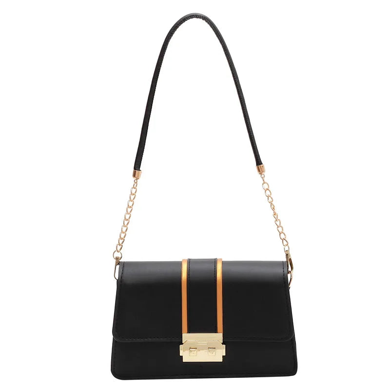 PU Leather Women's Shoulder Bag Lock Crossbody Bag Flap Handbag