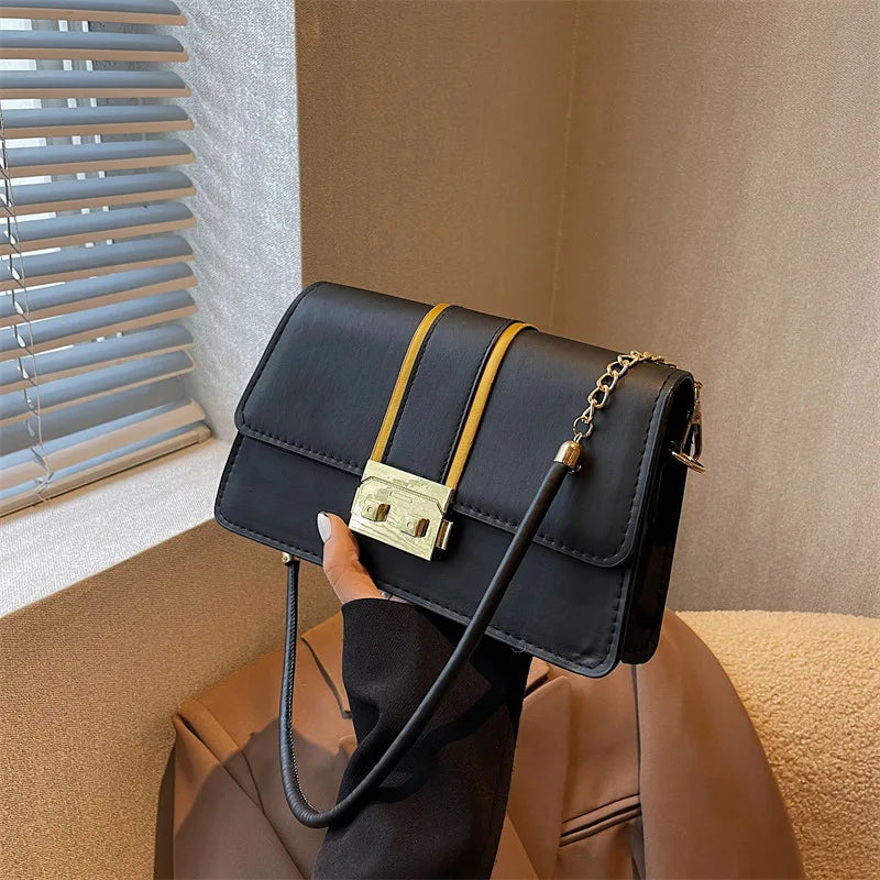 PU Leather Women's Shoulder Bag Lock Crossbody Bag Flap Handbag