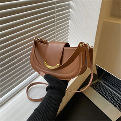 PU Leather Women's Shoulder Bag Lock Crossbody Bag Saddle Handbag