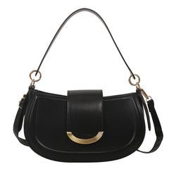 PU Leather Women's Shoulder Bag Lock Crossbody Bag Saddle Handbag