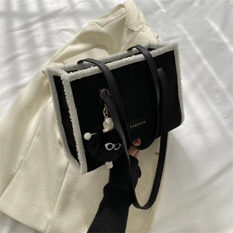 PU Leather Women's Shoulder Bag Fur Edge Crossbody Bag