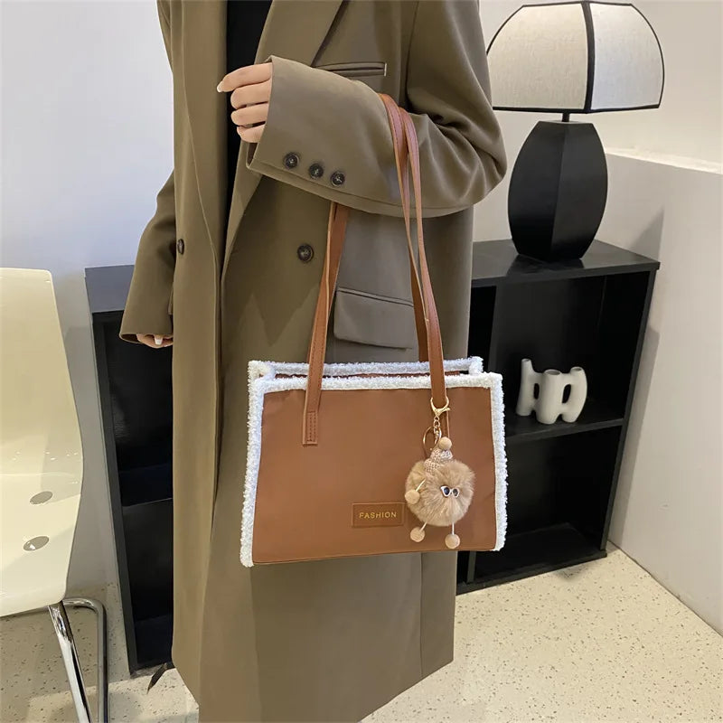 PU Leather Women's Shoulder Bag Fur Edge Crossbody Bag