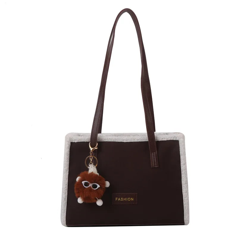 PU Leather Women's Shoulder Bag Fur Edge Crossbody Bag