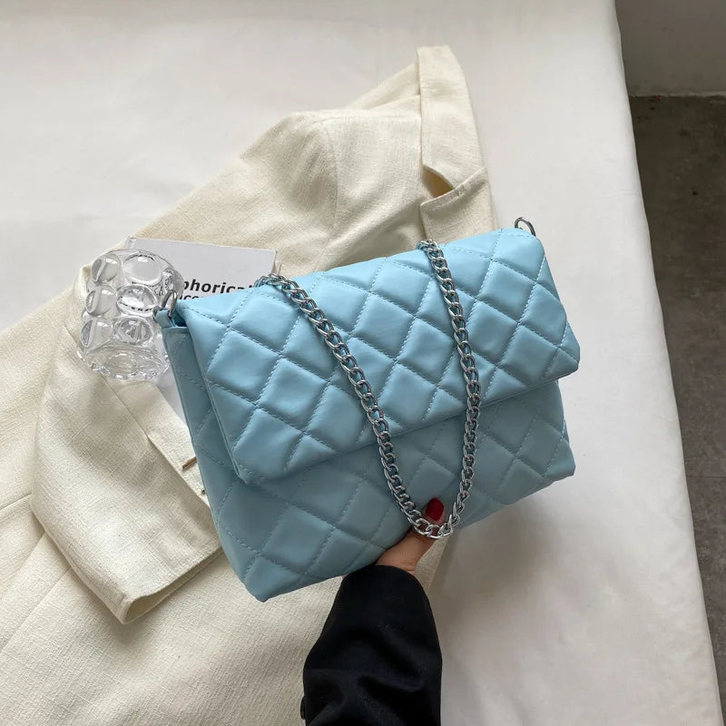 Plaid Quilted Chain Crossbody Handbag