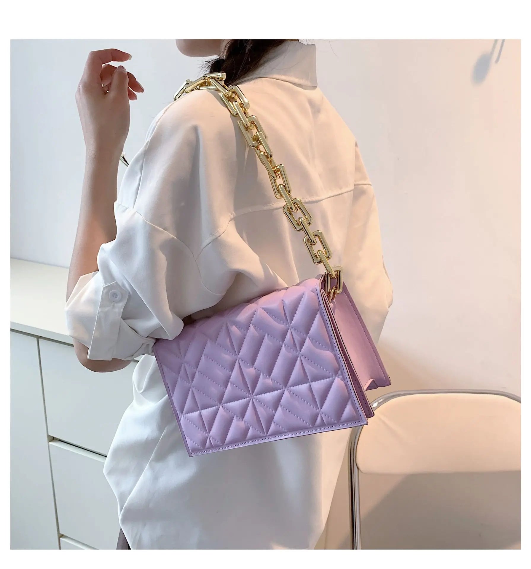 Plaid Quilted Women's Shoulder Bag Chain Crossbody Flap Handbag