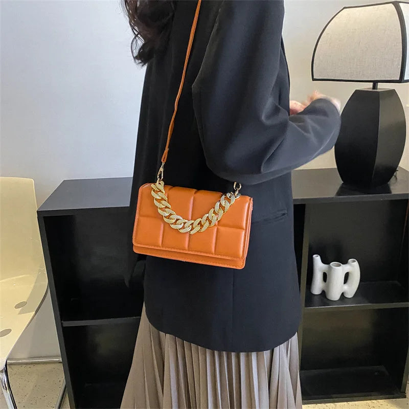 Plaid Quilted Shoulder Bag Chain Crossbody Handbag