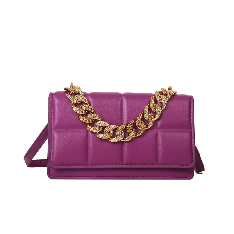 Plaid Quilted Shoulder Bag Chain Crossbody Handbag