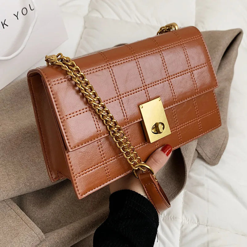Plaid Quilted Women's Shoulder Bag Chain Handbag Small Flap Crossbody Bag