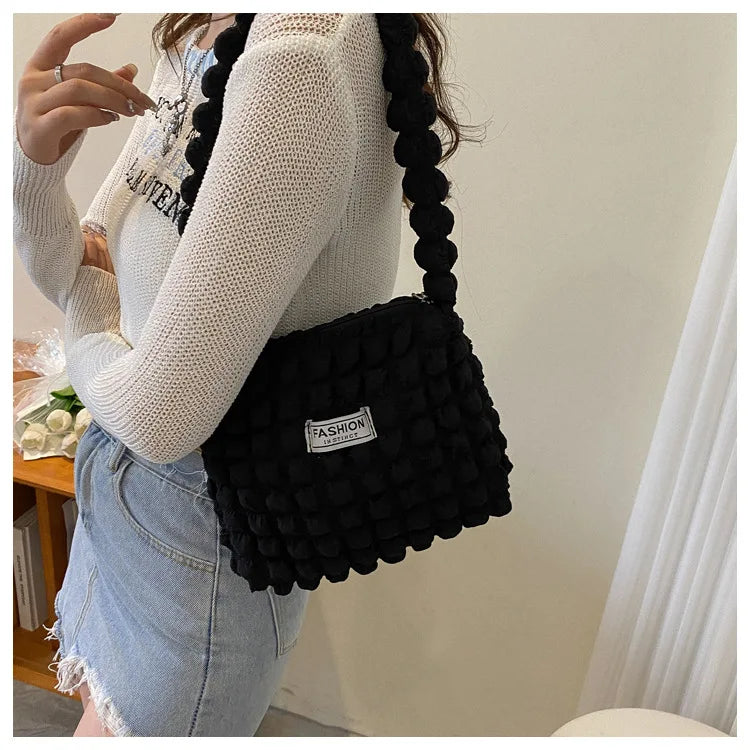 Plaid Quilted Women's Shoulder Bag Flower Crossbody Bag