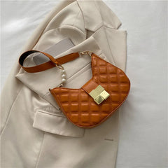 Plaid Quilted Women's Crossbody Bag Lock Handbag