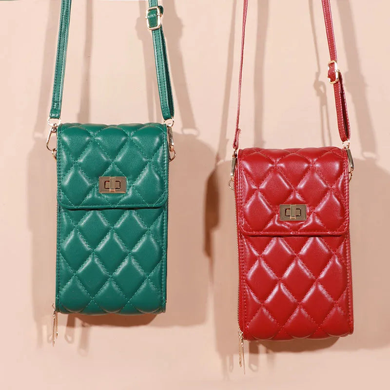 Small Crossbody Phone Bag Women's Diamond Pu Leather Female Shoulder Purses