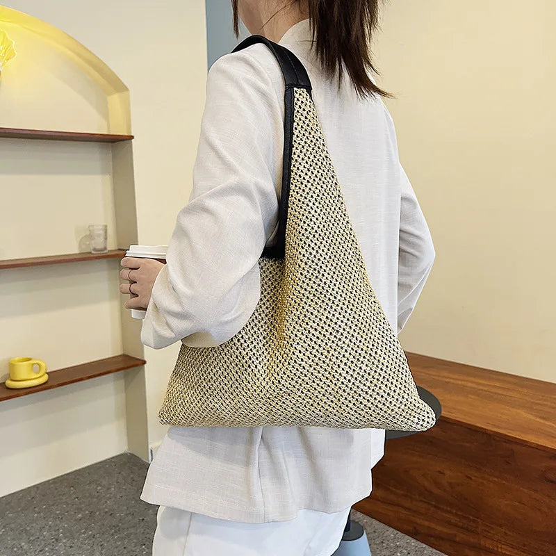 Straw Women's Crossbody Bag Half Moon Handbag