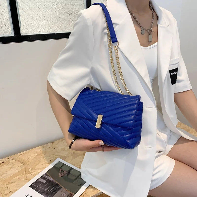 Stripe Printed Women's Chain Crossbody Bag
