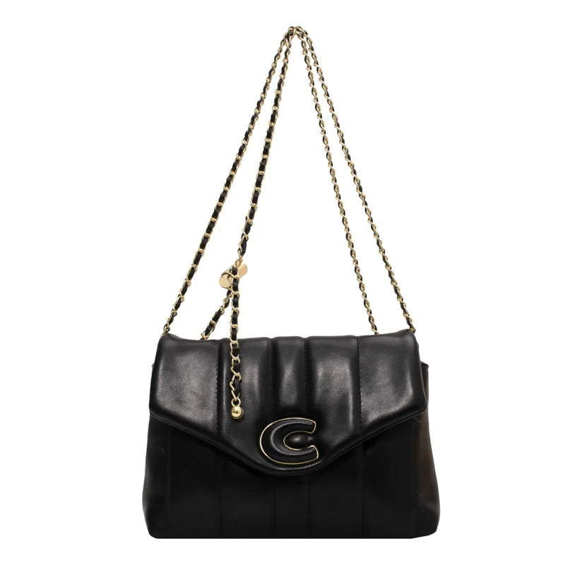 Stripe Printed Women's Shoulder Bag Chain Crossbody Flap Handbag
