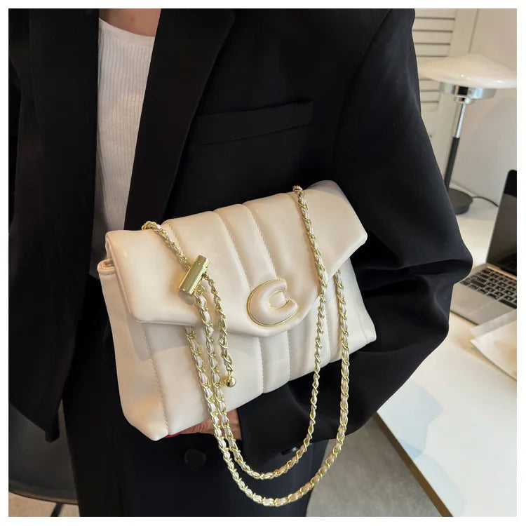 Stripe Printed Women's Shoulder Bag Chain Crossbody Flap Handbag