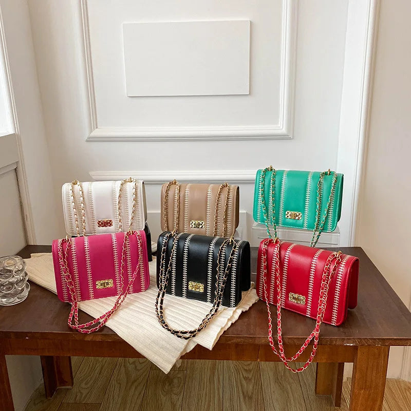 Stripe Printed Women's Shoulder Bag Chain Crossbody Bag