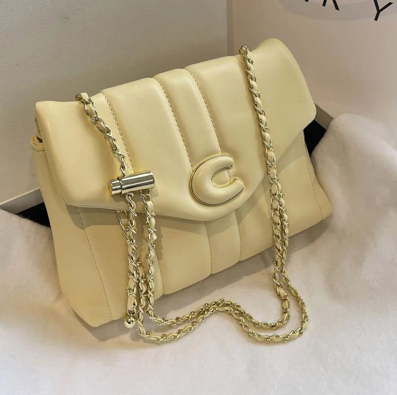 Stripe Printed Women's Shoulder Bag Chain Crossbody Flap Handbag