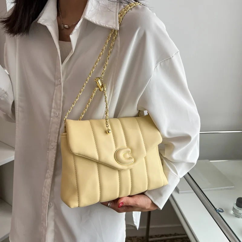 Stripe Printed Women's Shoulder Bag Chain Crossbody Flap Handbag