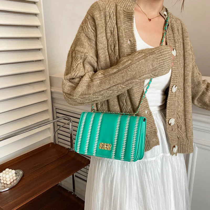 Stripe Printed Women's Shoulder Bag Chain Crossbody Bag