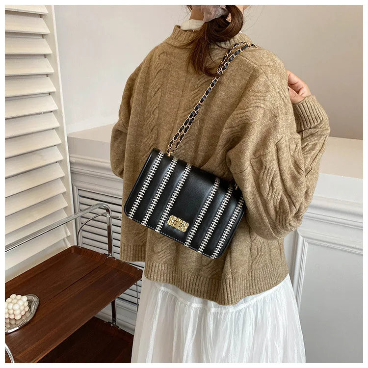 Stripe Printed Women's Shoulder Bag Chain Crossbody Bag