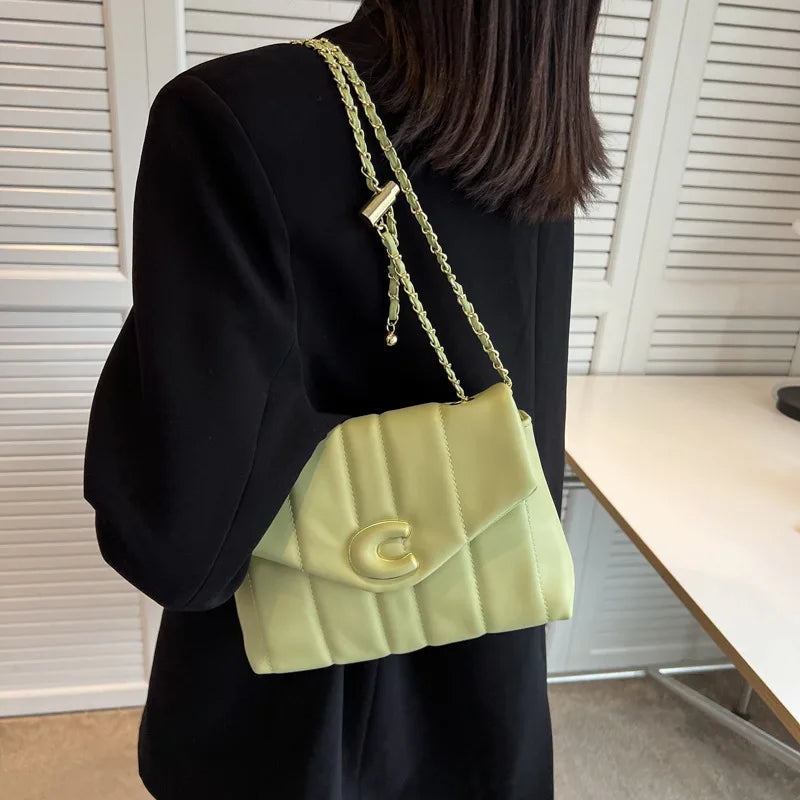 Stripe Printed Women's Shoulder Bag Chain Crossbody Flap Handbag