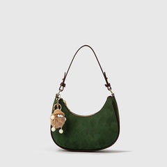 Suede Half Moon Crossbody Bag for Women