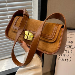 Suede Women's Shoulder Bag Retro Lock Crossbody Bag Handbag