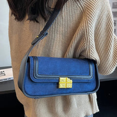 Suede Women's Shoulder Bag Retro Lock Crossbody Bag Handbag