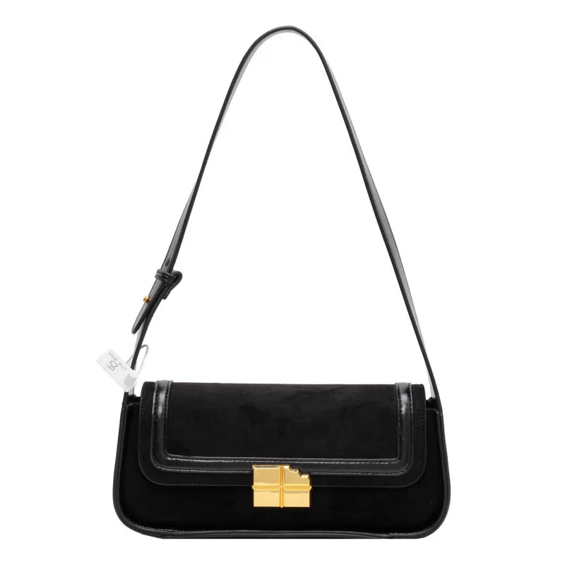 Suede Women's Shoulder Bag Retro Lock Crossbody Bag Handbag