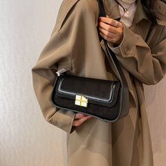 Suede Women's Shoulder Bag Retro Lock Crossbody Bag Handbag